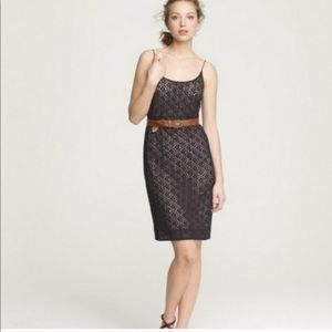 J. Crew Black Lace Dress with Brown Belt